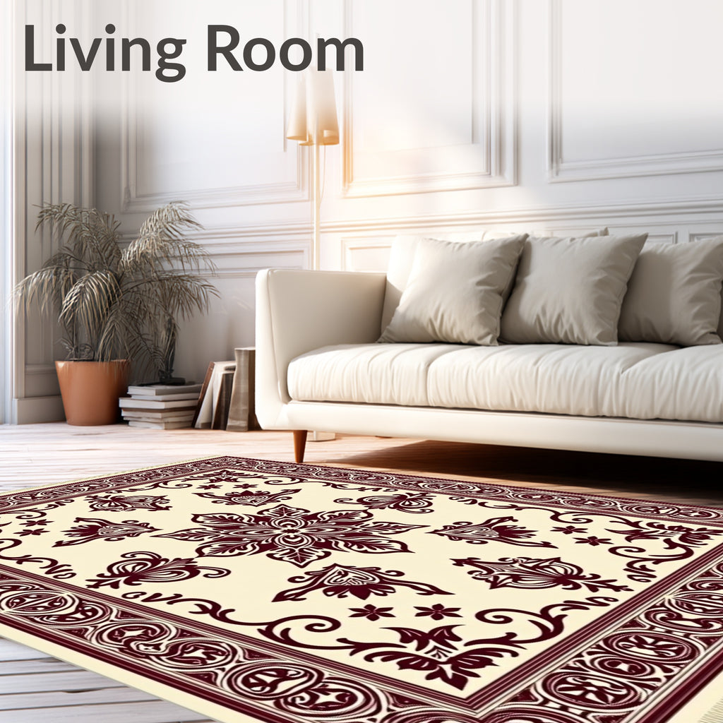 Deep Wine Floral Medallion Traditional Rug