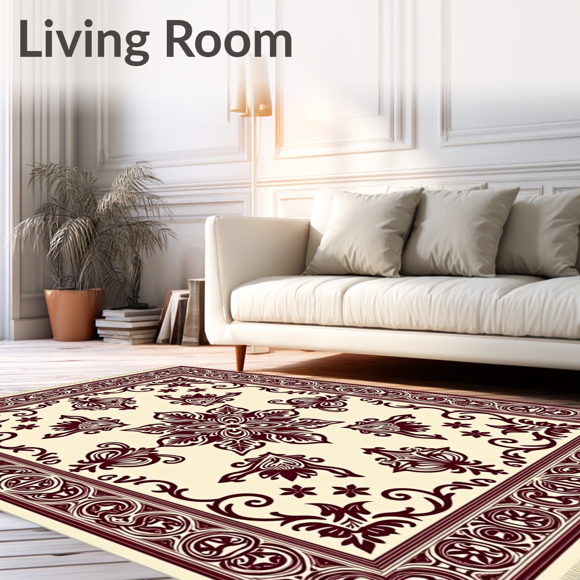 Deep Wine Floral Medallion Traditional Rug