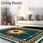 Emerald Orange Sunburst Intricate Border Rug