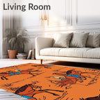 Western Cowboys Riding Horses Orange Rug
