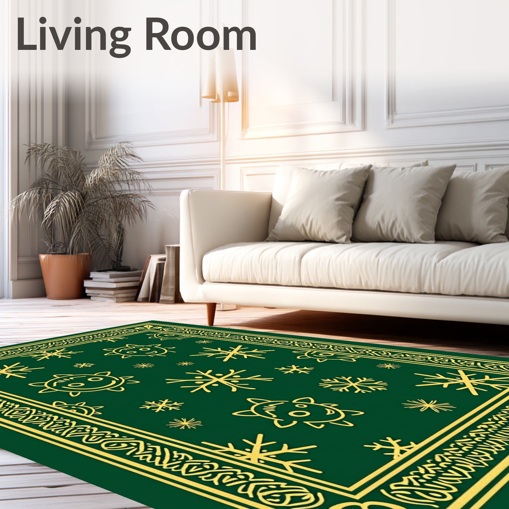 Green and Golden Snowflake Star Face Rug