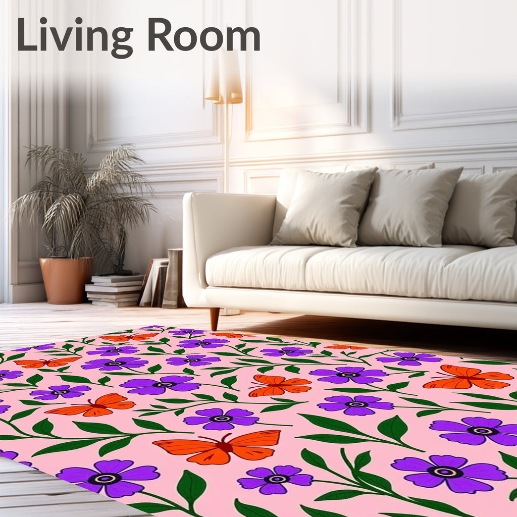 Purple Floral Orange Butterfly Garden Rug