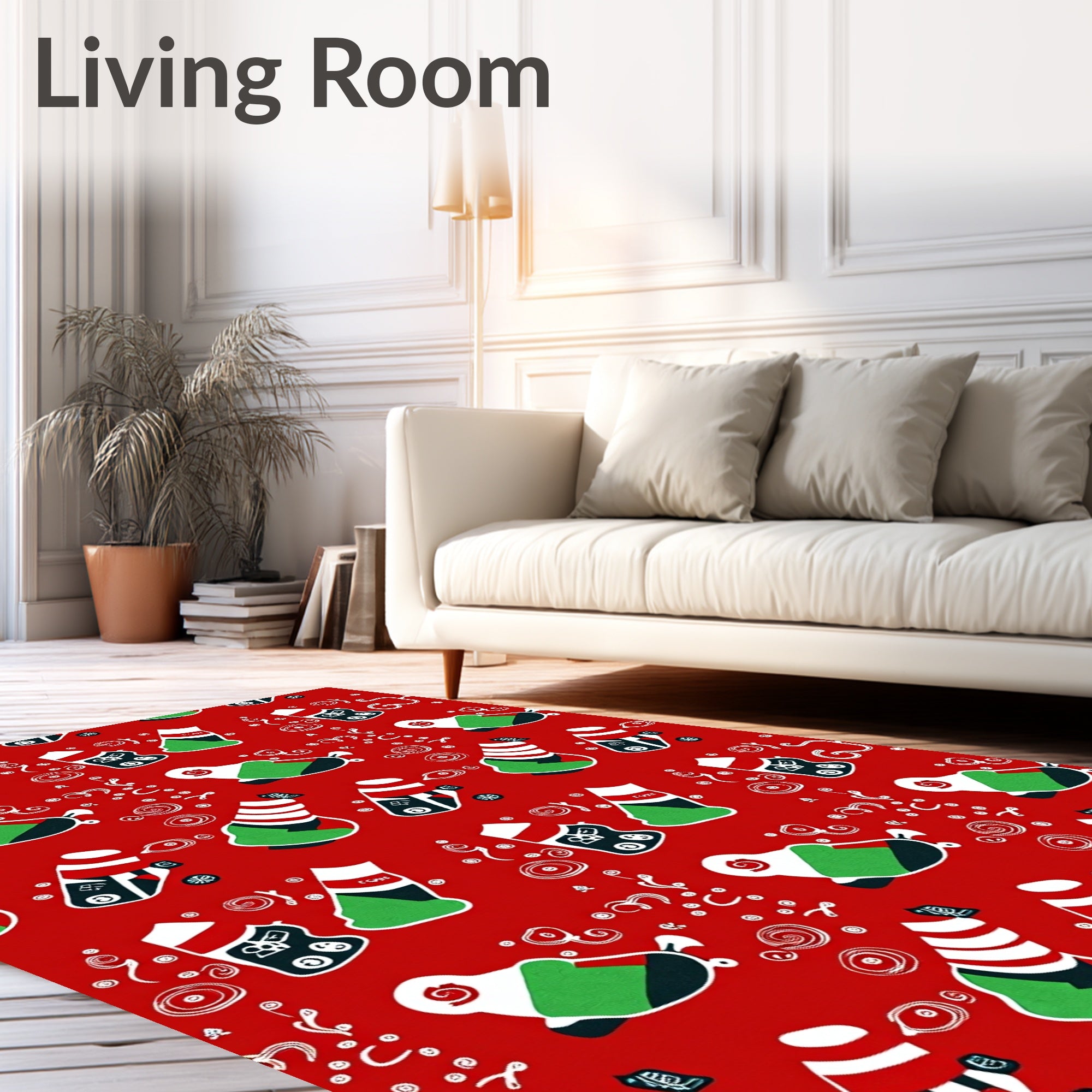 Crimson Red Festive Christmas Stocking Rug