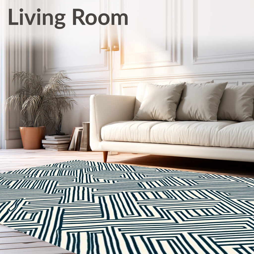 Deep Blue Geometric Maze Rug