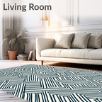 Deep Blue Geometric Maze Rug