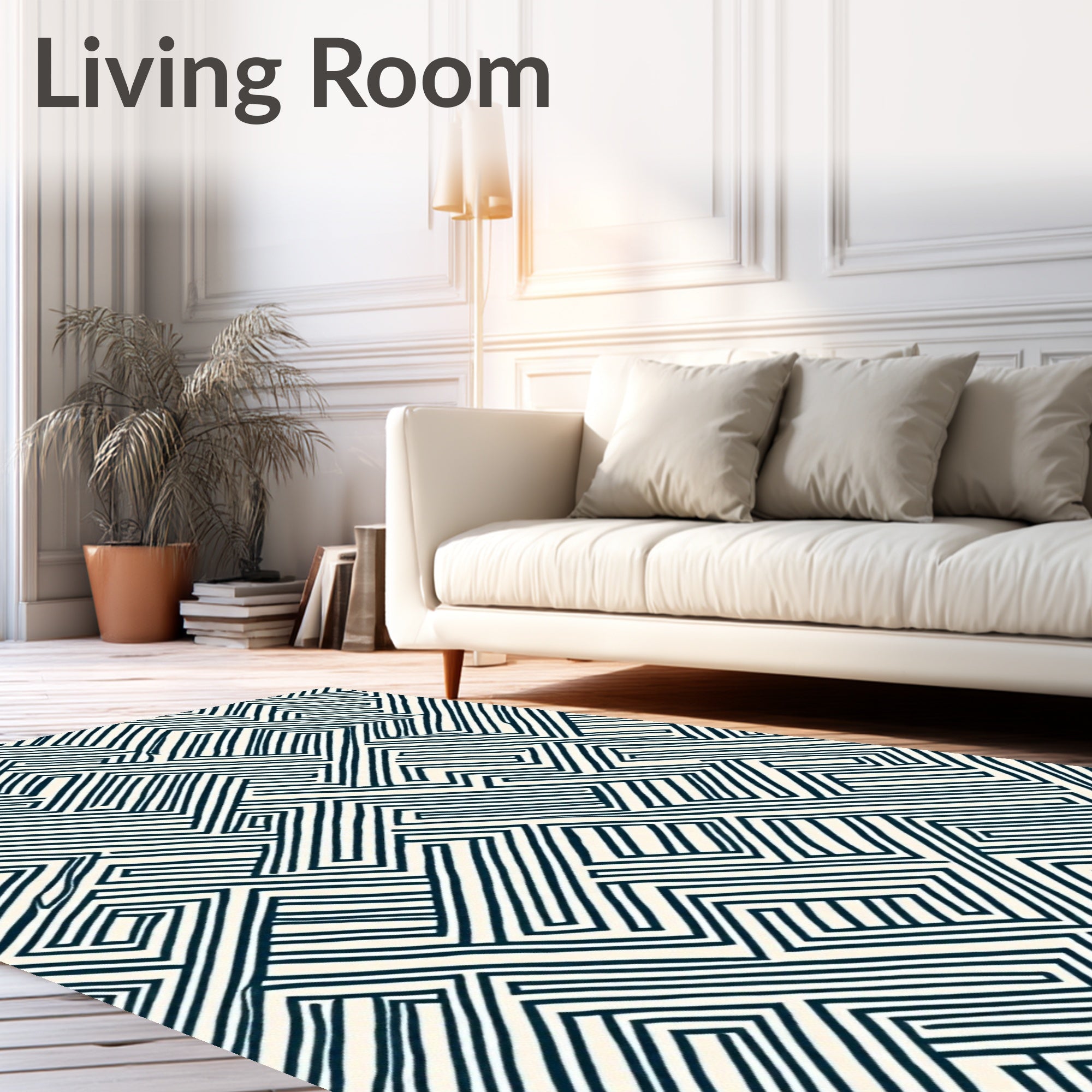 Deep Blue Geometric Maze Rug