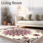 Pink Floral Medallion Bordered Rug
