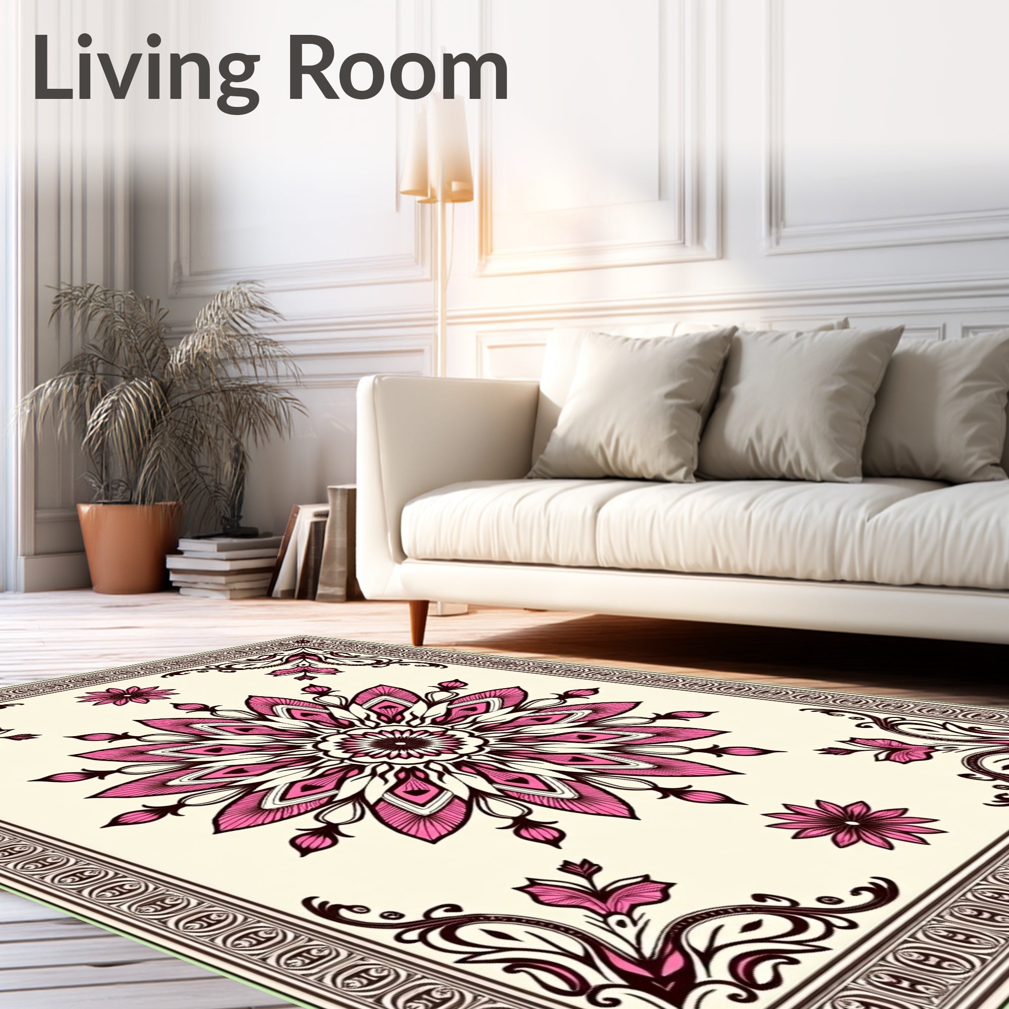 Pink Floral Medallion Bordered Rug