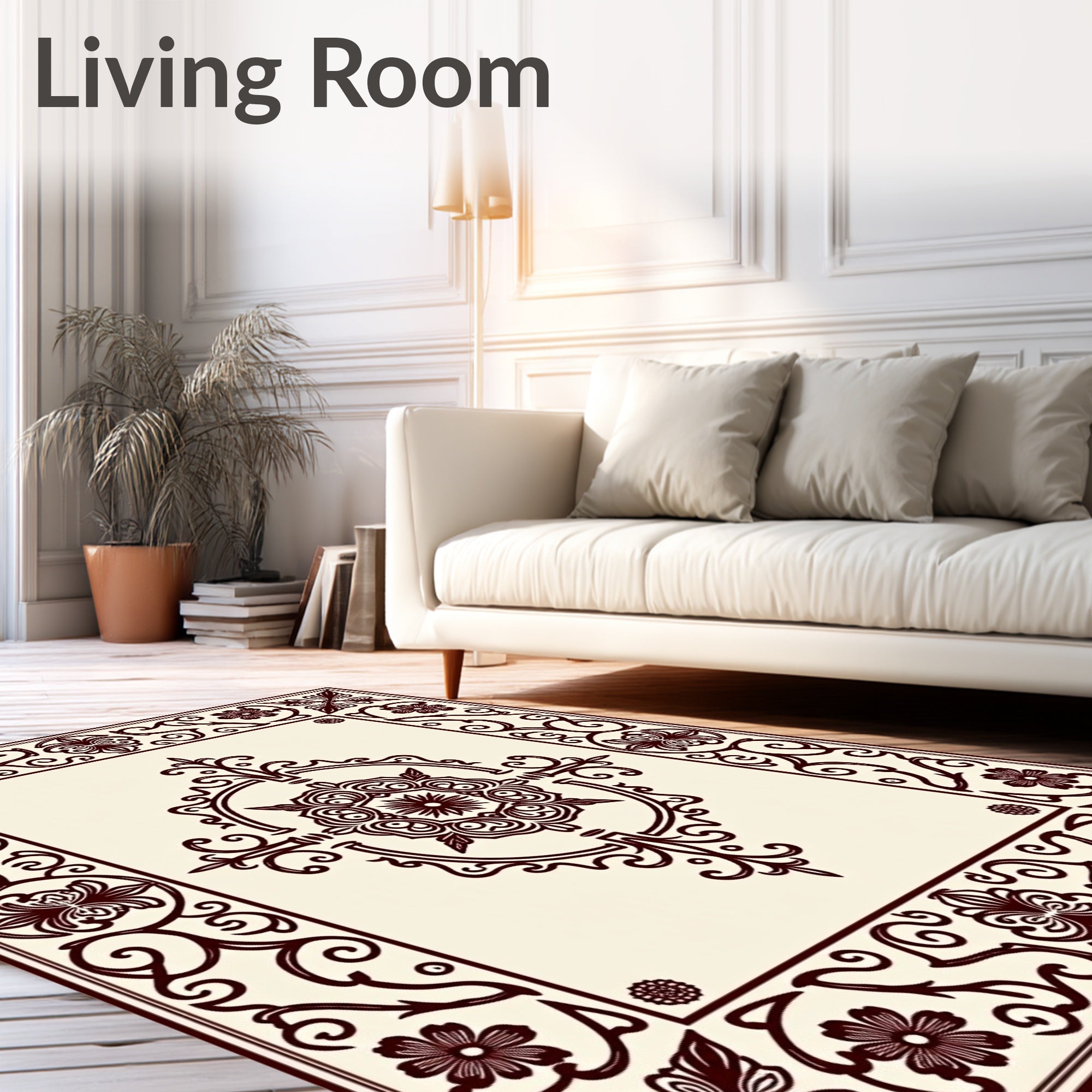 Dark Brown Floral Medallion Border Rug