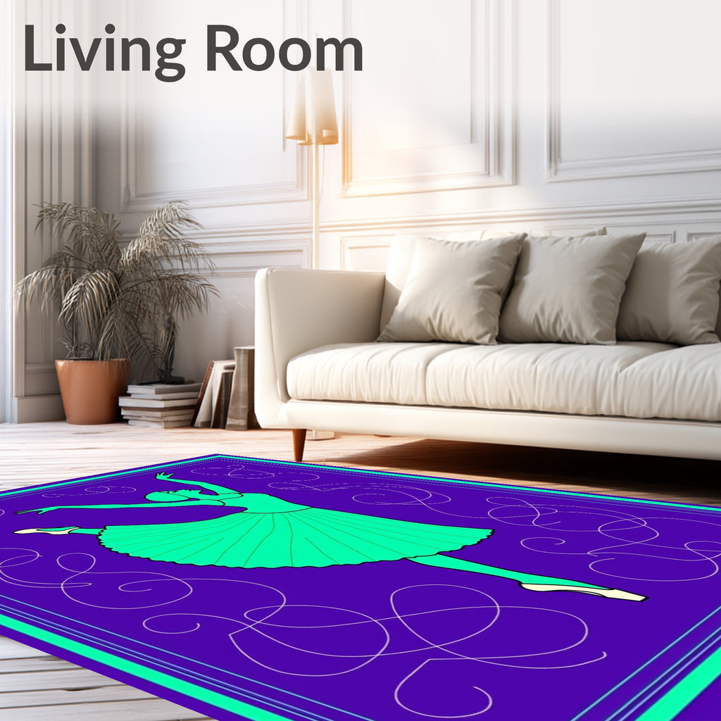 Turquoise Ballerina Graceful Purple Scrolls Rug