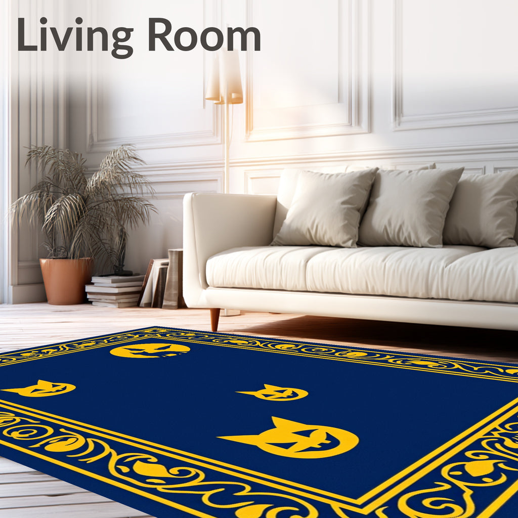 Midnight Blue Yellow Halloween Cat Frame Rug