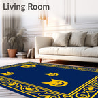 Midnight Blue Yellow Halloween Cat Frame Rug