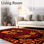 Fiery Skull Embrace Rose Tapestry Rug