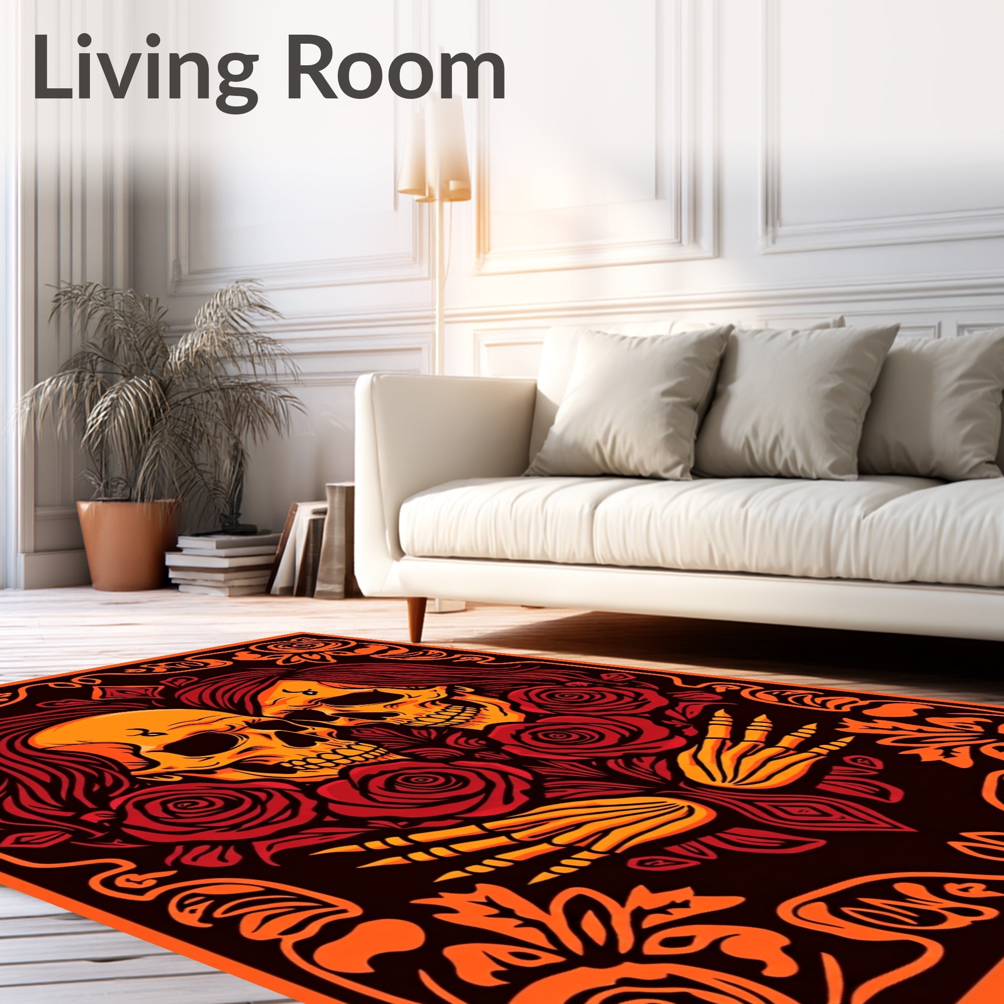 Fiery Skull Embrace Rose Tapestry Rug