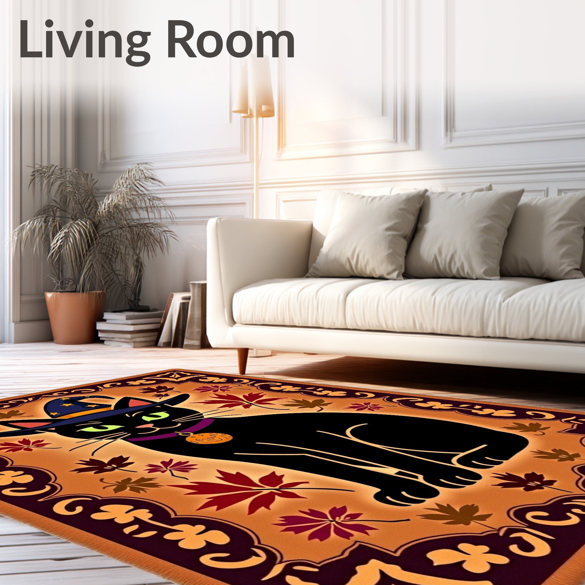 Whimsical Black Cat Wizard Autumn Rug