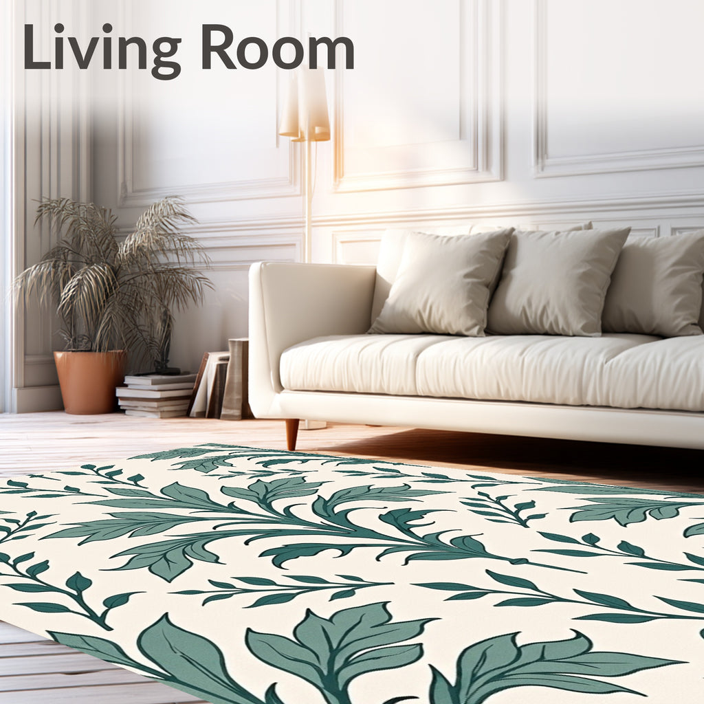 Teal Botanical Floral Garden Rug