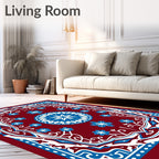Crimson Blue Intricate Mandala Floral Rug