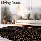 Black Coral Geometric Maze Rug