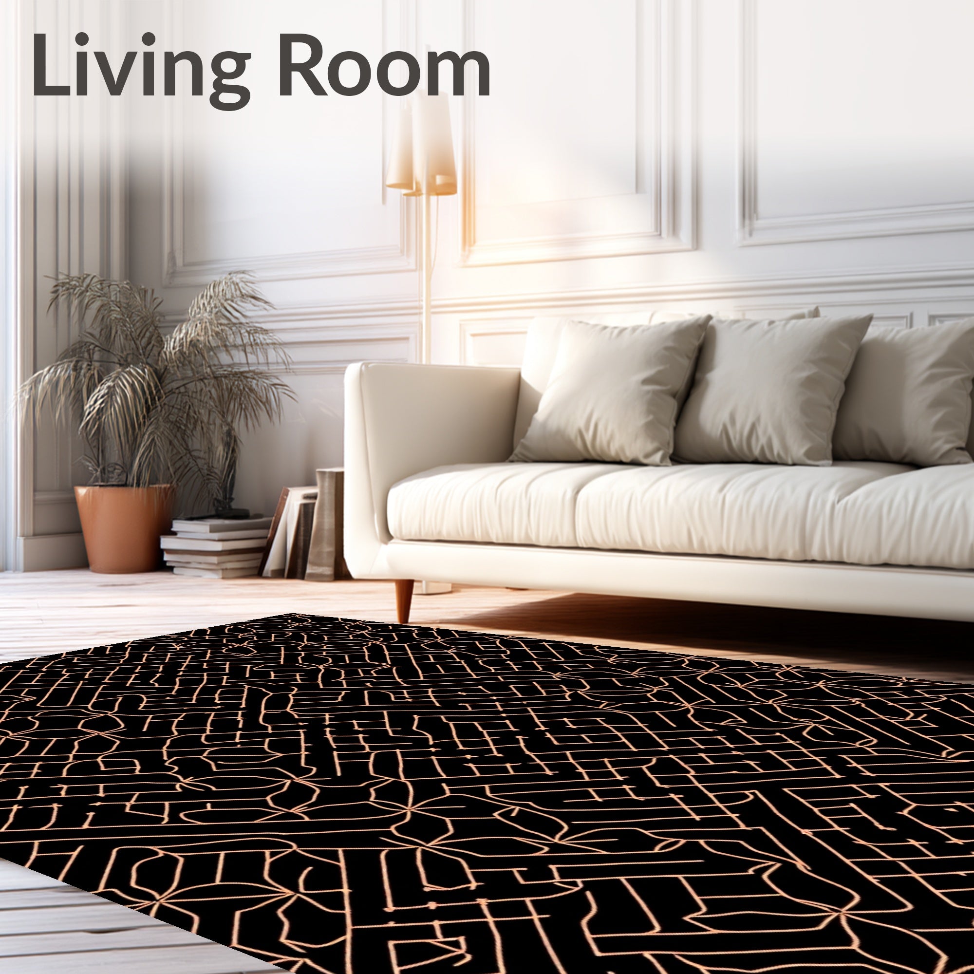 Black Coral Geometric Maze Rug