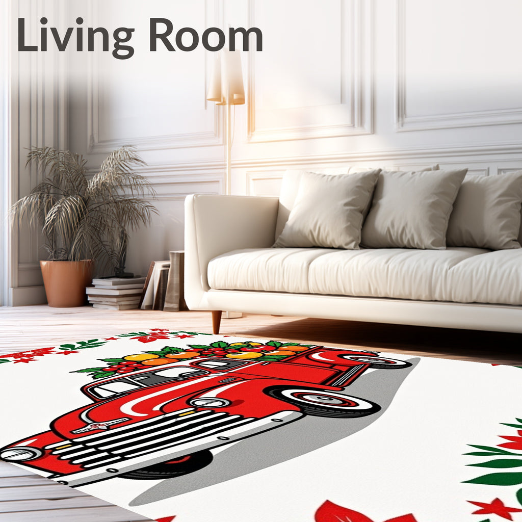 Red Vintage Truck Fruity Garland Rug