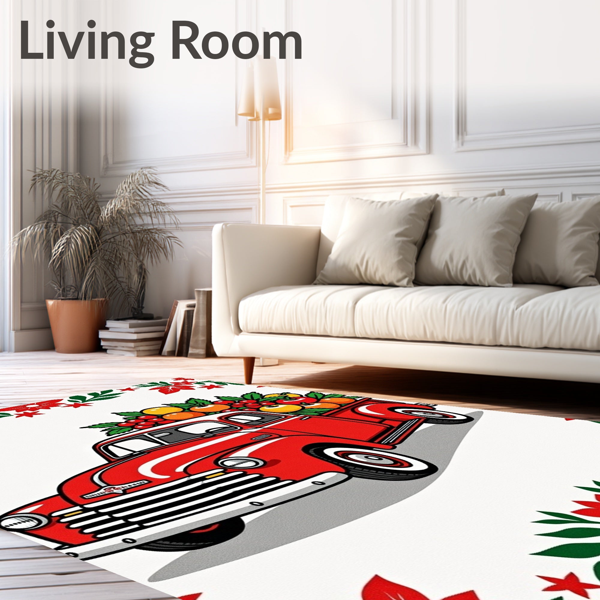 Red Vintage Truck Fruity Garland Rug