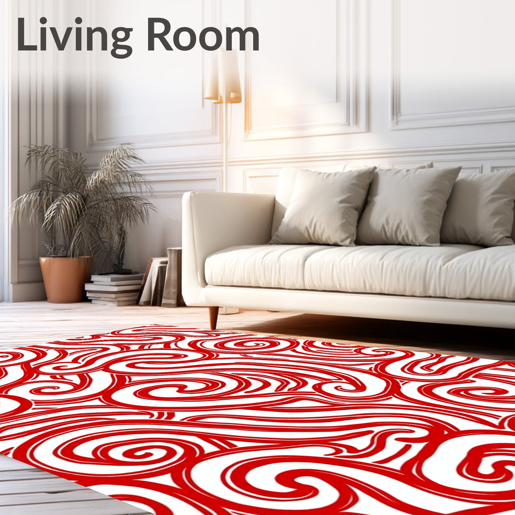 Vibrant Red Swirl Abstract Rug