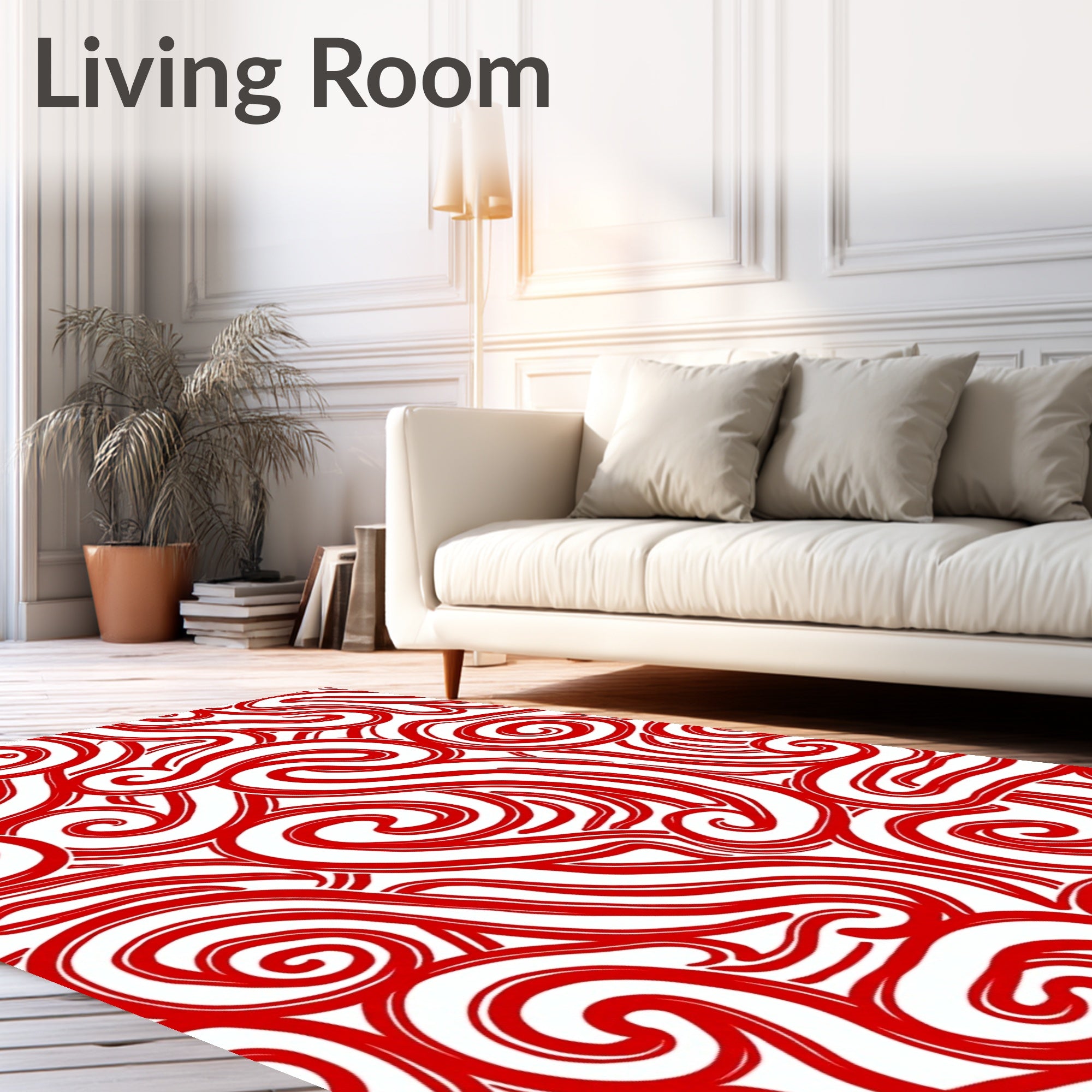 Vibrant Red Swirl Abstract Rug