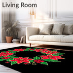 Festive Red Poinsettia Green Leaf Wreath Rug