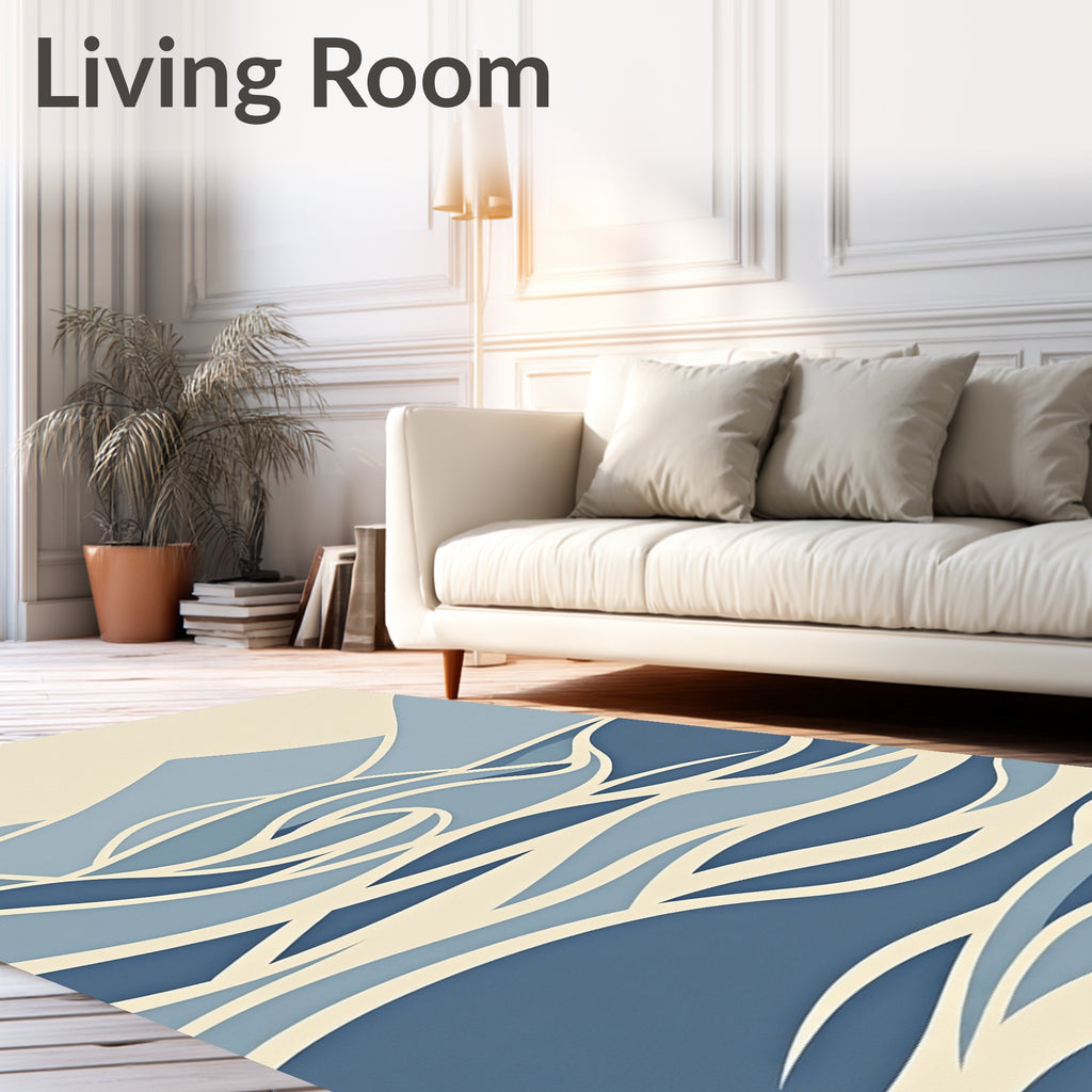 Abstract Blue Wave Layer Rug