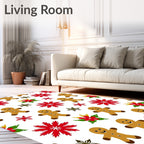 Gingerbread Man Red Poinsettia Snowflakes Rug