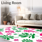 Bold Pink Green Tropical Leaf Collage Rug