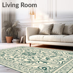 Art Nouveau Teal Floral Scroll Meadow Rug