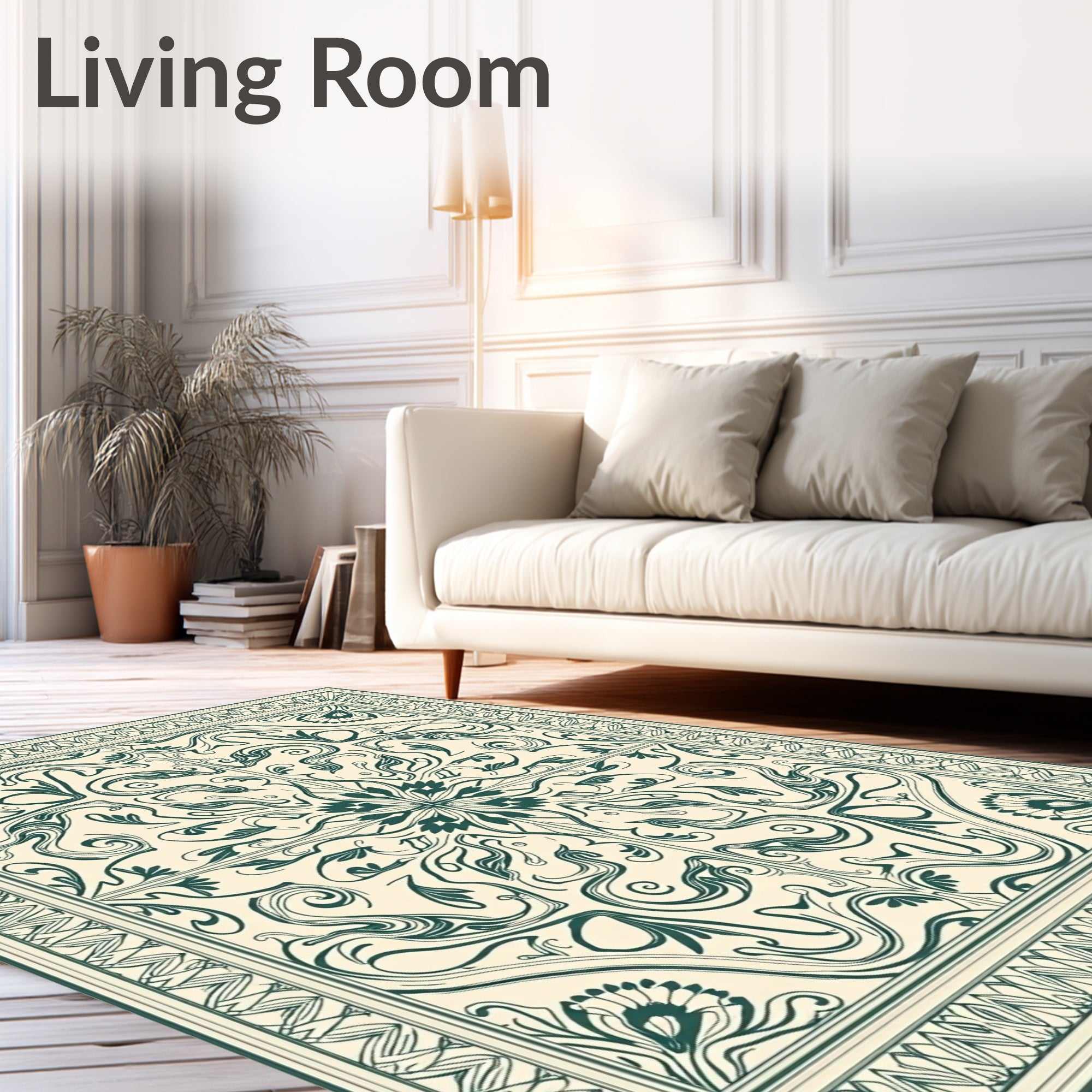 Art Nouveau Teal Floral Scroll Meadow Rug