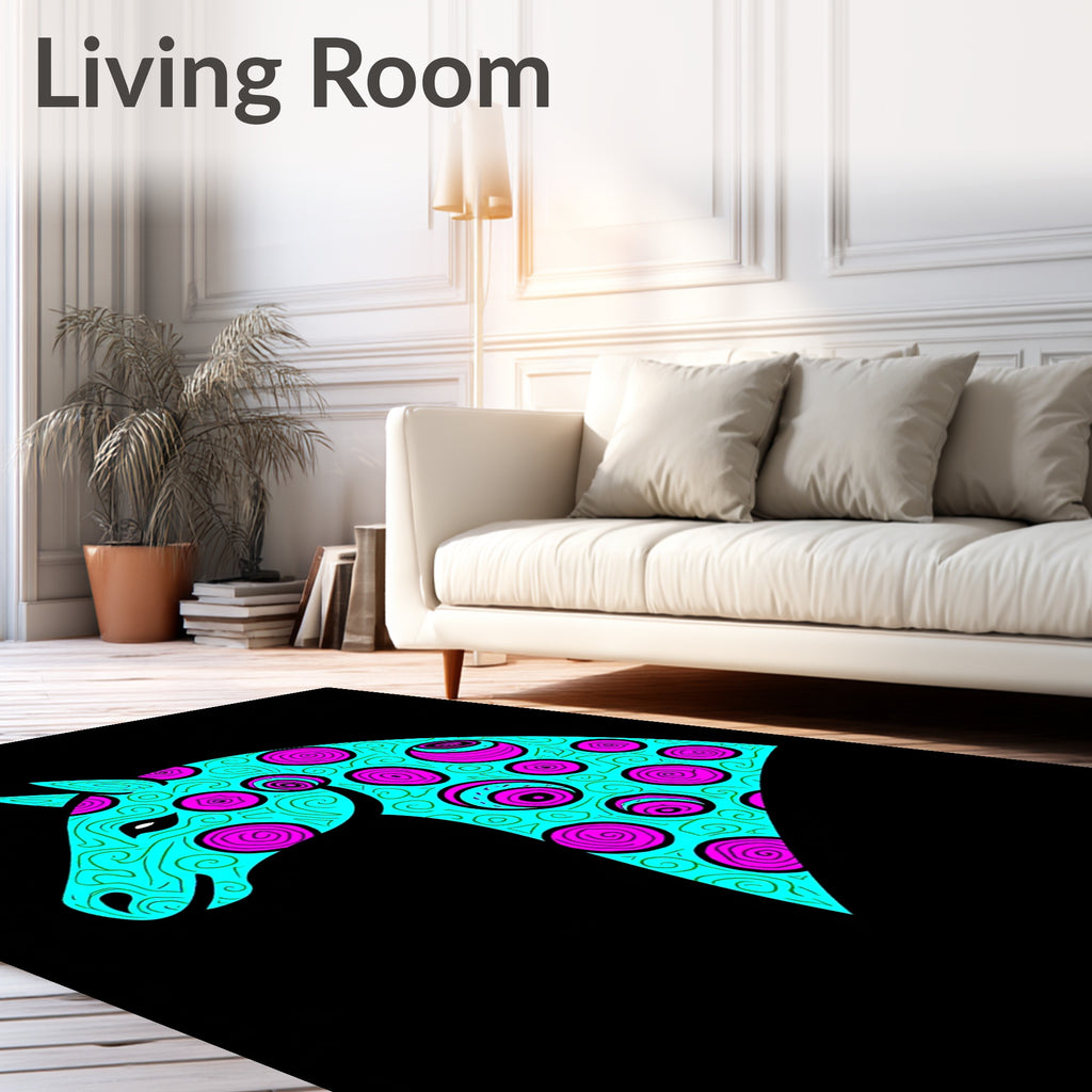 Aqua Pink Swirl Horse Head Rug
