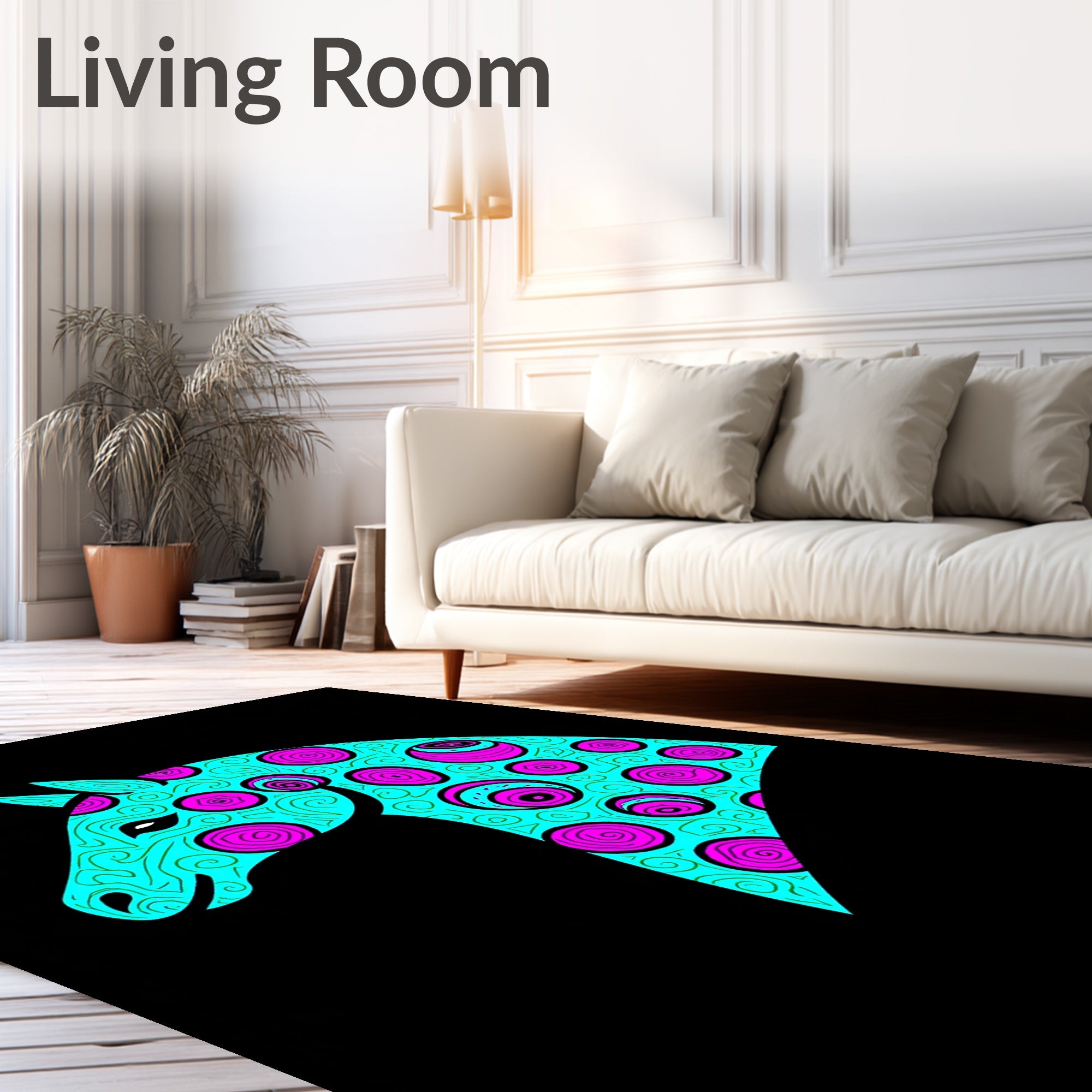 Aqua Pink Swirl Horse Head Rug