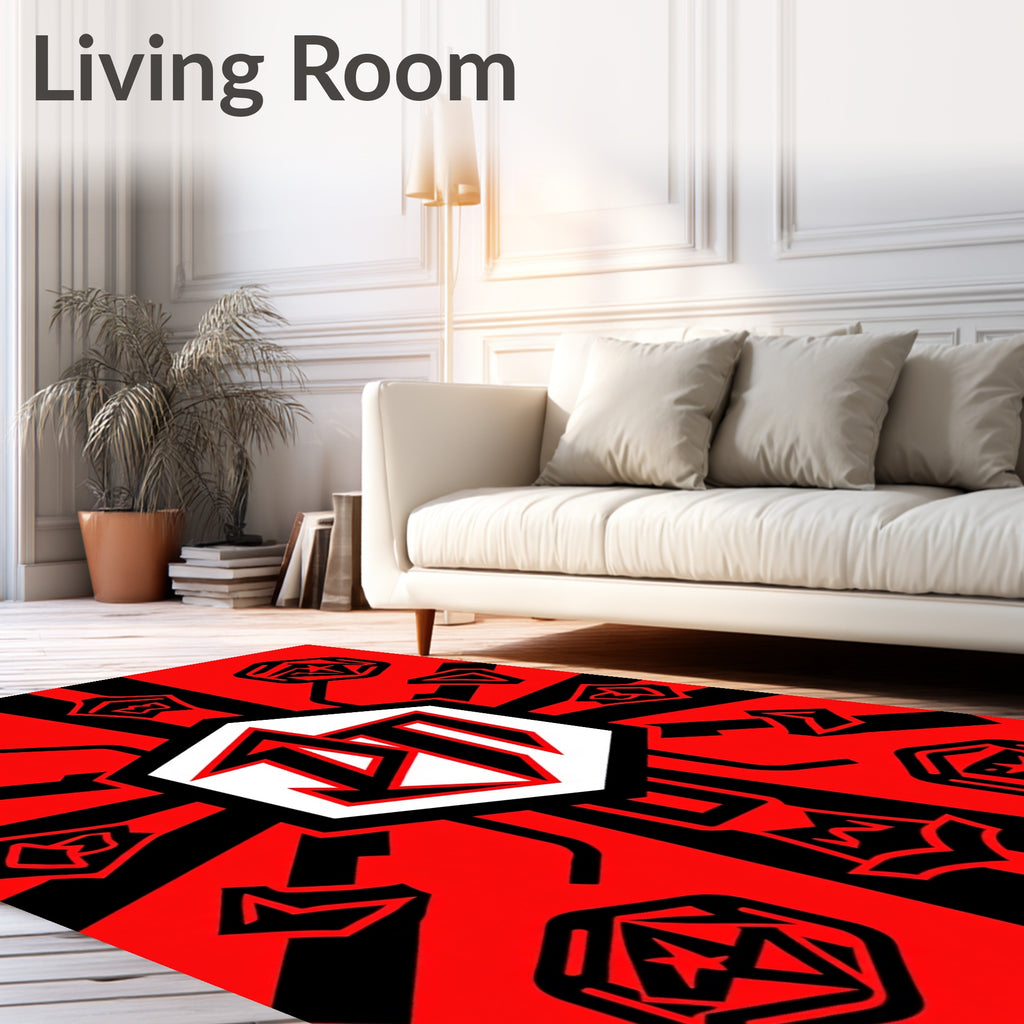 Crimson Black Geometric Emblem Rug