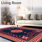 Deep Blue Red Floral Medallion Rug