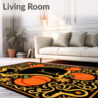 Black Cat Pumpkin Autumn Swirls Rug