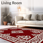 Rich Crimson Ornate Floral Border Rug
