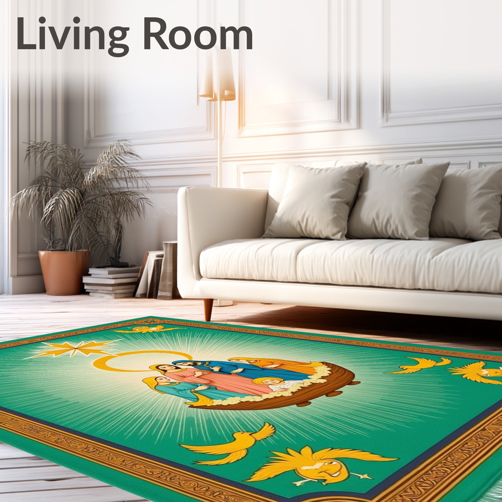 Emerald Green Holy Family Nativity Birds Rug
