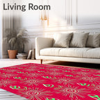 Radiant Red Abstract Floral Arrangement Rug