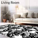 Abstract Black White Whimsical Creatures Rug