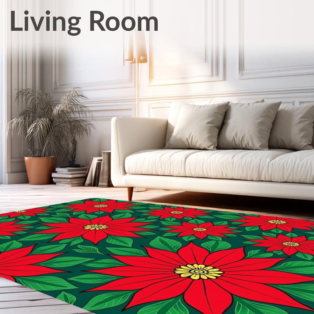 Crimson Red Poinsettia Floral Arrangement Rug
