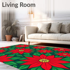 Crimson Red Poinsettia Floral Arrangement Rug