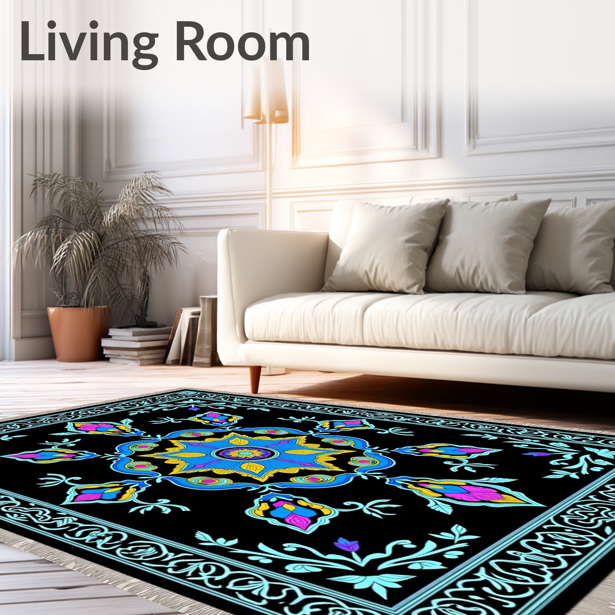 Bold Black Floral Medallion Rug