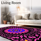 Vibrant Pink Blue Yellow Floral Mandala Rug