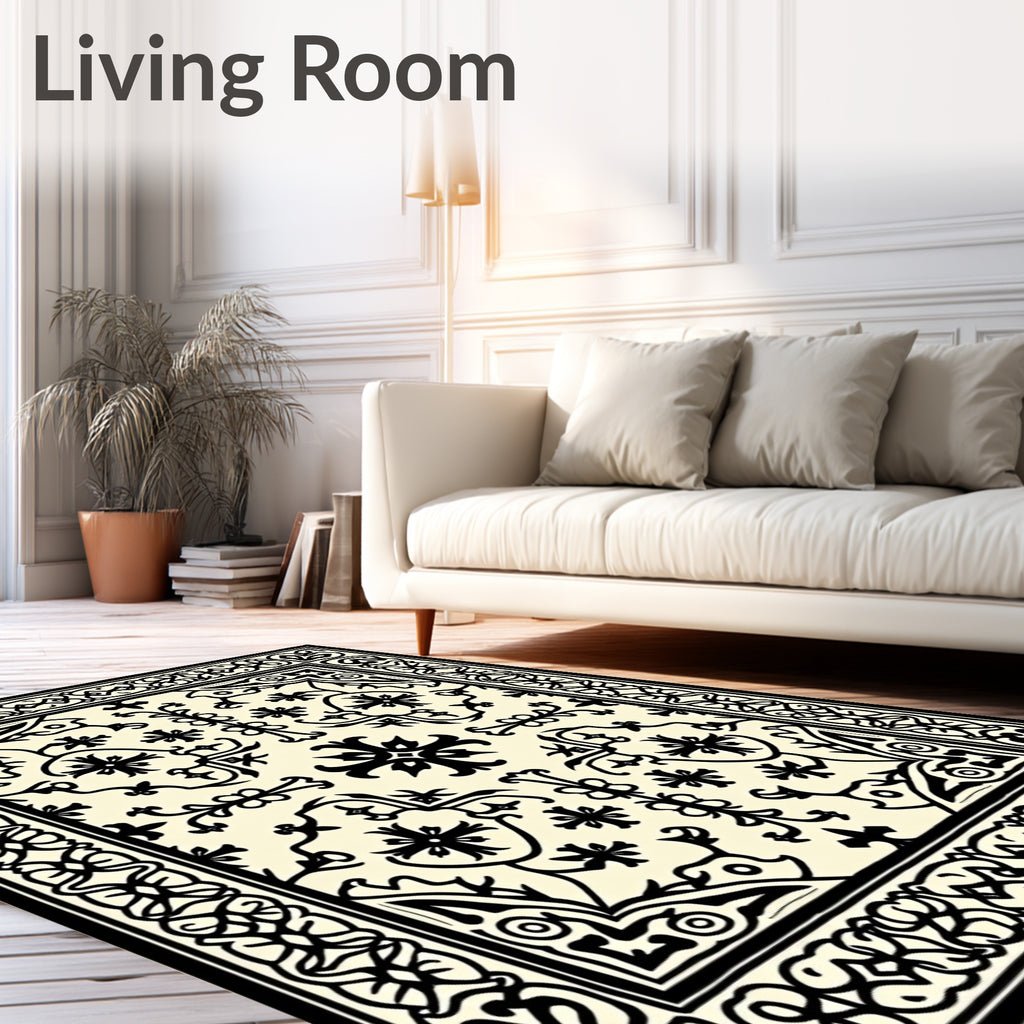 Cream Beige Medieval Floral Border Rug