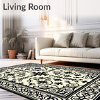Cream Beige Medieval Floral Border Rug