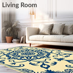 Navy Blue Cream Medallion Scroll Rug