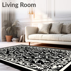 Black White Filigree Scrollwork medallion Rug